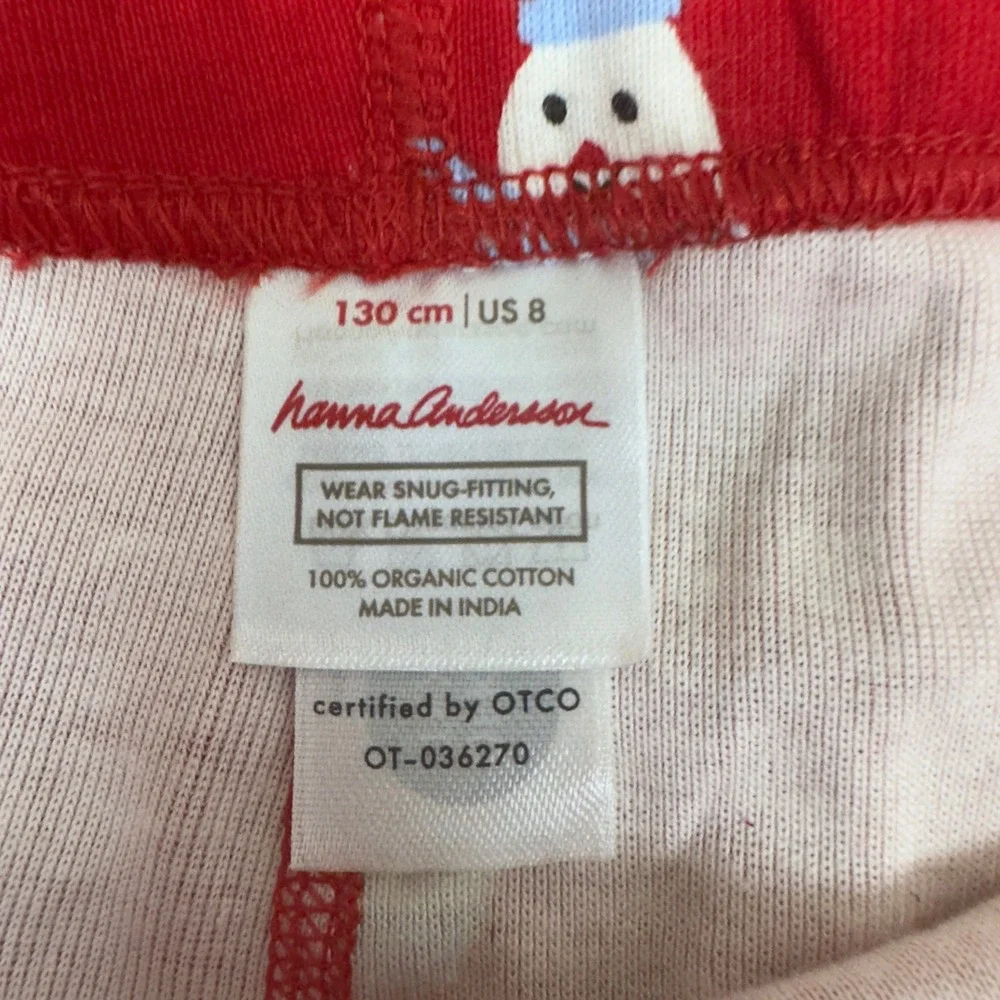Hanna Andersson Snowman Christmas Pajama Set Kids Size 8‎ Red Organic Cotton PJ